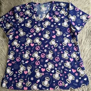 GT Performance Koala Scrub Top Womens Size XL Peace Short Sleeve Work‎ Shirt